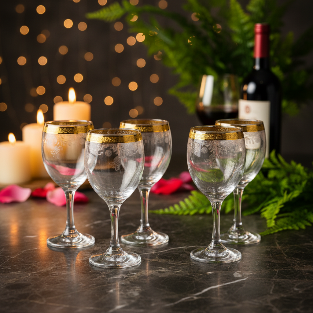 AM7739 Gloreca Elegant Gold-Rimmed Deli Glassware Set of 6 Pieces for Sophisticated Dining