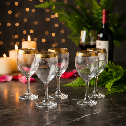 AM7739 Gloreca Elegant Gold-Rimmed Deli Glassware Set of 6 Pieces for Sophisticated Dining