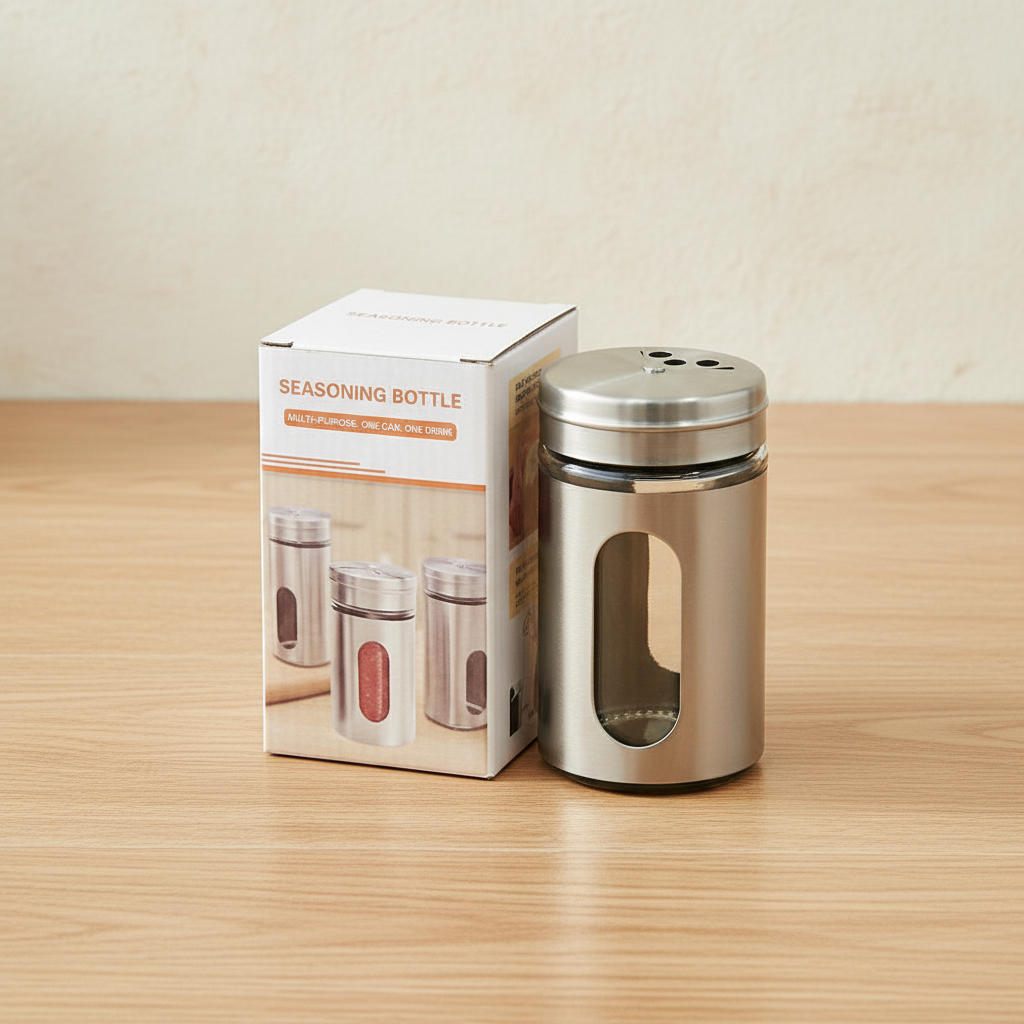 AM7753 Stainless Steel Glass Window Seasoning Dispenser for Modern Kitchen Spice Organization