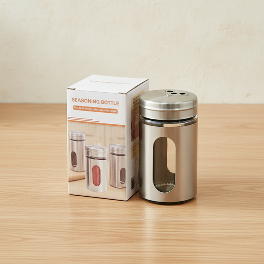 AM7753 Stainless Steel Glass Window Seasoning Dispenser for Modern Kitchen Spice Organization