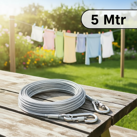 AM7755 durable stainless steel clothesline with hooks for heavy duty drying - 5Mtr