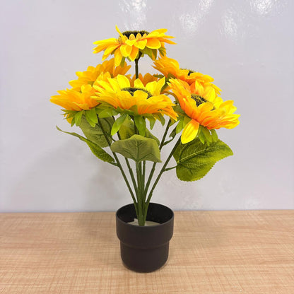 AM7767 Artificial Sunflower Bush in Black Plastic Pot for Home and Office Decor (Pack Of 1)