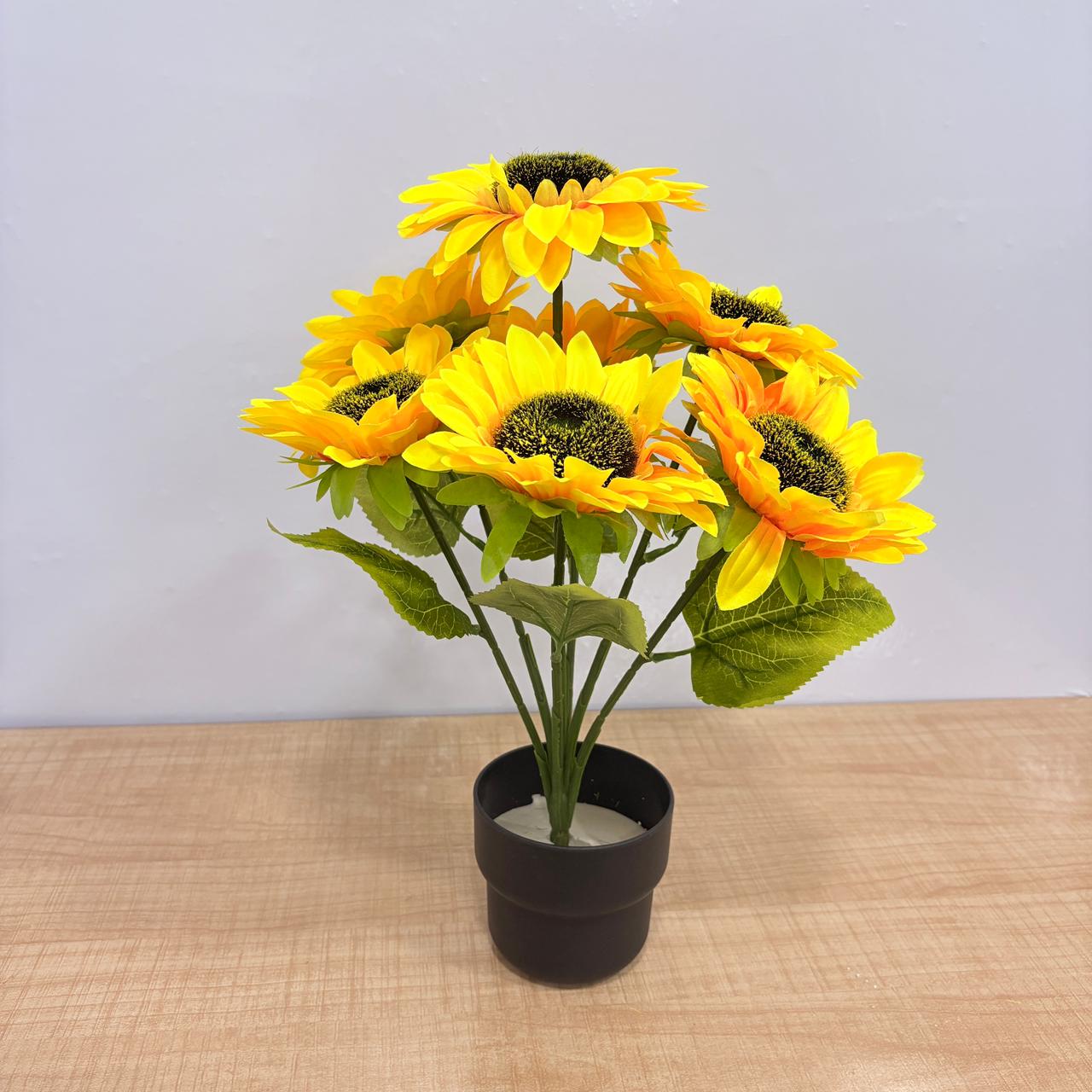AM7767 Artificial Sunflower Bush in Black Plastic Pot for Home and Office Decor (Pack Of 1)