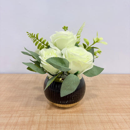 AM7770 Mini Artificial Rose Pot Set – Assorted Colors with Ceramic Vases (Pack Of 1)