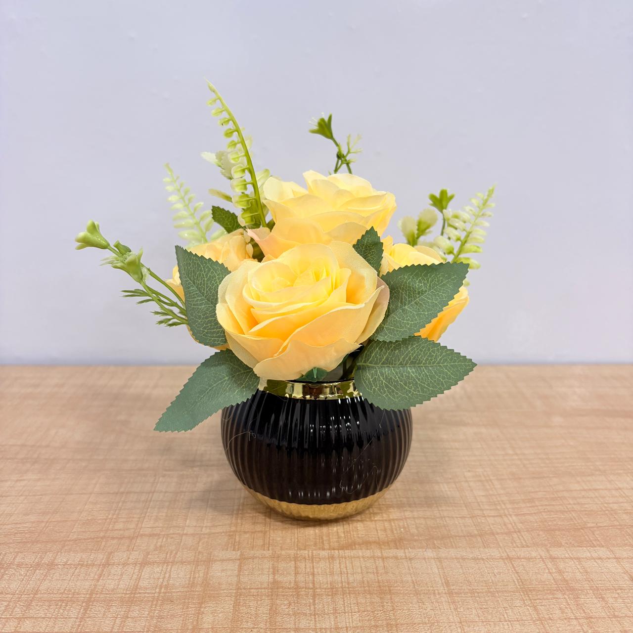 AM7770 Mini Artificial Rose Pot Set – Assorted Colors with Ceramic Vases (Pack Of 1)