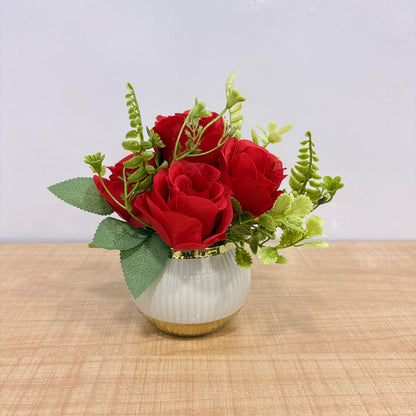 AM7770 Mini Artificial Rose Pot Set – Assorted Colors with Ceramic Vases (Pack Of 1)
