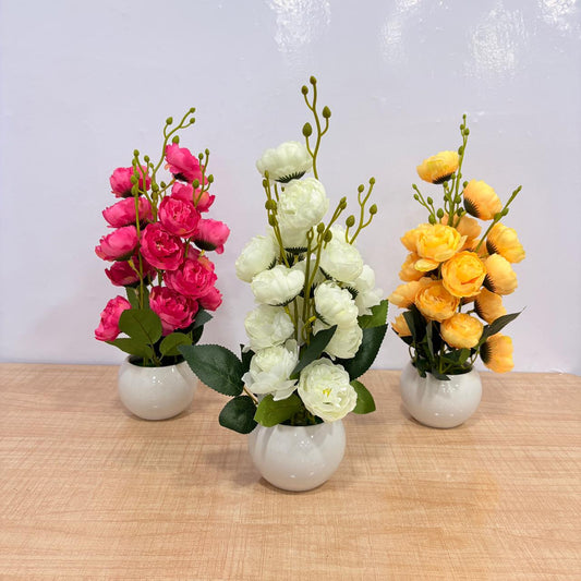 AM7774 Medium Artificial flower arrangements Rose Pots Set (Mix, Pack Of 1)