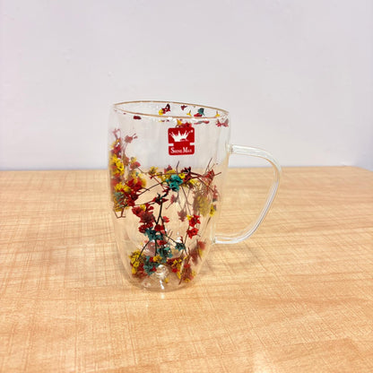 AM7788 SHINE MAX DOUBLE WALL GLASS MUG WITH DECORATIVE DRIED FLOWERS INSIDE FOR DRINKS