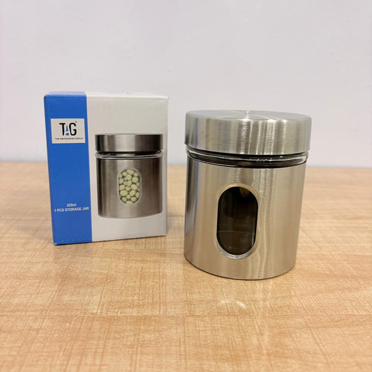 AM7789 TAG STAINLESS STEEL STORAGE JAR WITH GLASS WINDOW FOR ORGANIZED KITCHEN PANTRY STORAGE
