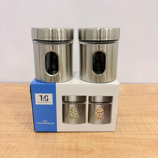 AM7790 TAG STAINLESS STEEL STORAGE JAR SET WITH GLASS WINDOWS FOR MODERN KITCHEN ORGANIZATION