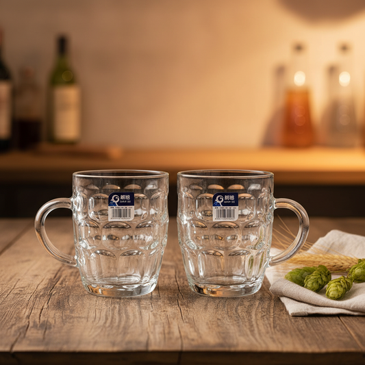 AM7794 LANG XU DIMPLED GLASS MUGS SET OF 2 FOR ELEGANT BEVERAGE SERVING AT HOME