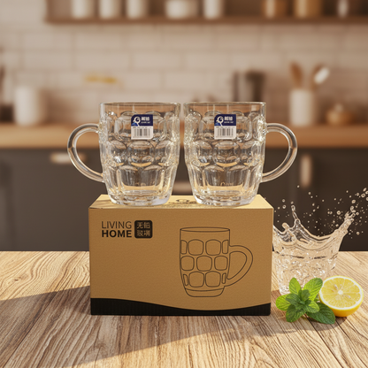 AM7794 LANG XU DIMPLED GLASS MUGS SET OF 2 FOR ELEGANT BEVERAGE SERVING AT HOME