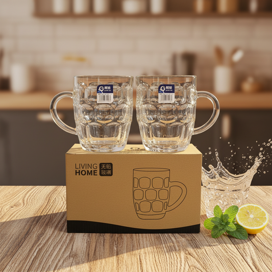 AM7794 LANG XU DIMPLED GLASS MUGS SET OF 2 FOR ELEGANT BEVERAGE SERVING AT HOME