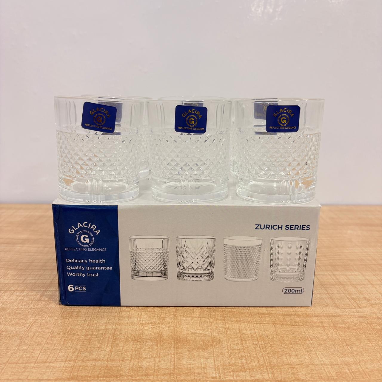AM7795 GLACIRA ZURICH SERIES GLASS TUMBLERS SET OF 6 FOR ELEGANT DRINK SERVICE