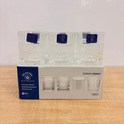 AM7795 GLACIRA ZURICH SERIES GLASS TUMBLERS SET OF 6 FOR ELEGANT DRINK SERVICE