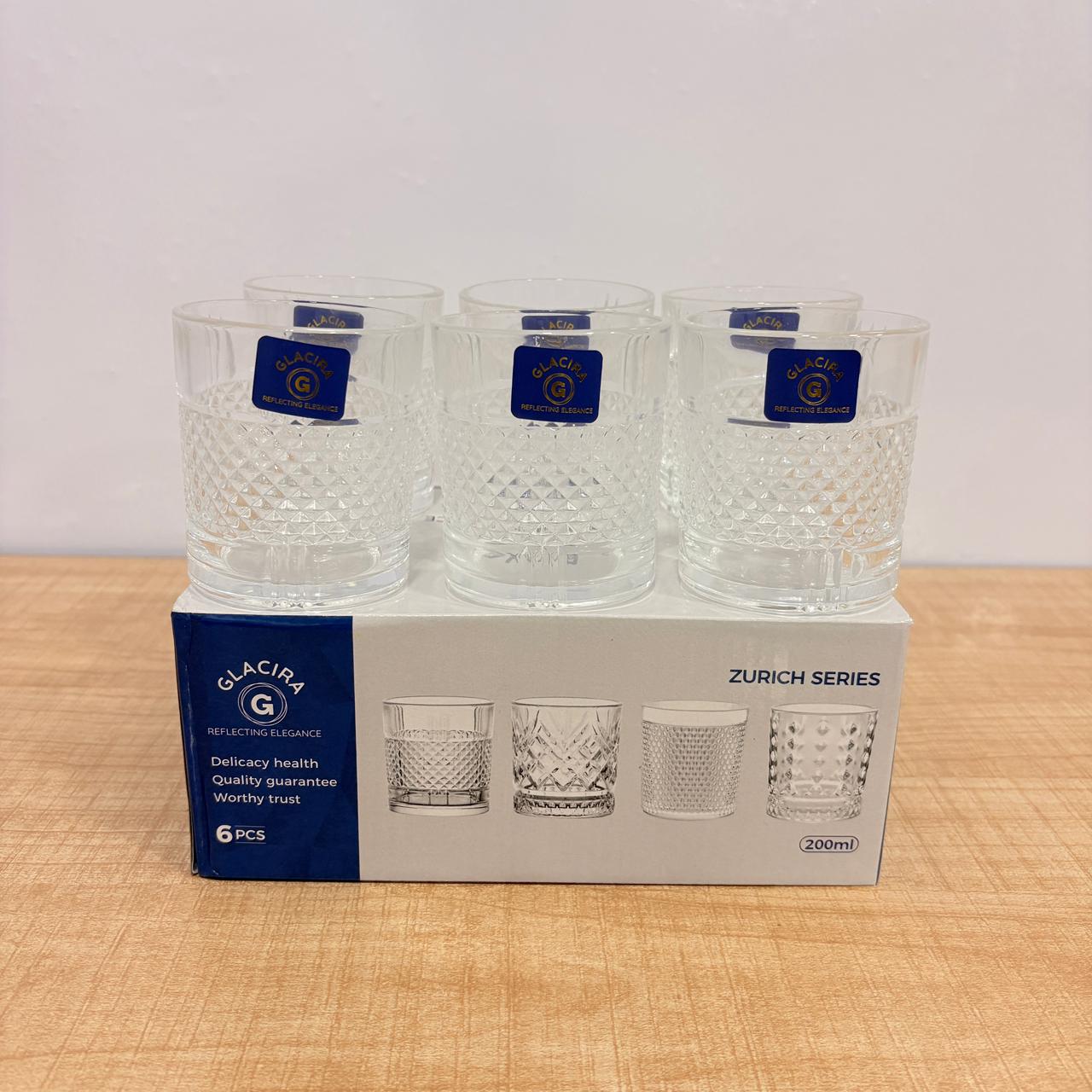 AM7795 GLACIRA ZURICH SERIES GLASS TUMBLERS SET OF 6 FOR ELEGANT DRINK SERVICE