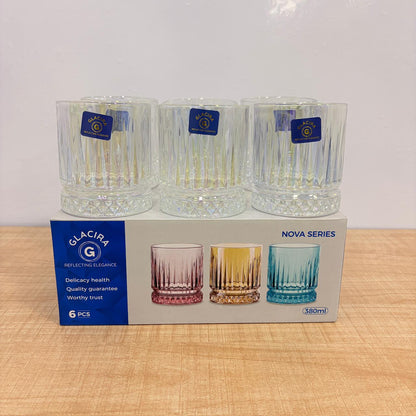 AM7797 GLACIRA NOVA SERIES GLASS TUMBLERS SET OF 6 FOR STYLISH BEVERAGE SERVING AT HOME
