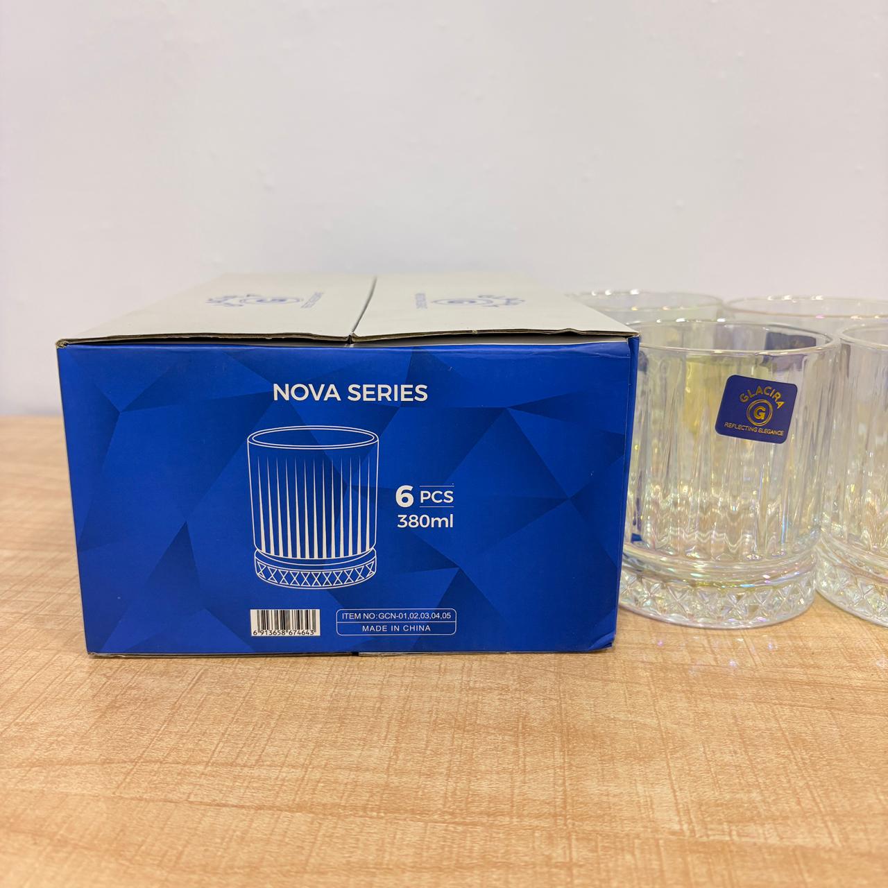 AM7797 GLACIRA NOVA SERIES GLASS TUMBLERS SET OF 6 FOR STYLISH BEVERAGE SERVING AT HOME