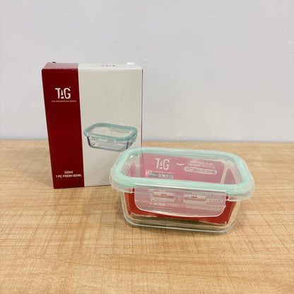 AM7798 TAG RECTANGULAR BOROSILICATE GLASS FOOD CONTAINER WITH AIRTIGHT SEALABLE LID 330ML CAPACITY