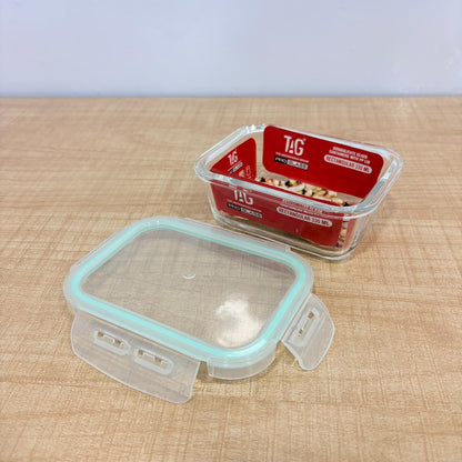 AM7798 TAG RECTANGULAR BOROSILICATE GLASS FOOD CONTAINER WITH AIRTIGHT SEALABLE LID 330ML CAPACITY