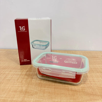 AM7799 TAG RECTANGULAR BOROSILICATE GLASS FOOD CONTAINER WITH AIRTIGHT SEALABLE LID 600ML CAPACITY