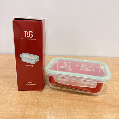 AM7799 TAG RECTANGULAR BOROSILICATE GLASS FOOD CONTAINER WITH AIRTIGHT SEALABLE LID 600ML CAPACITY