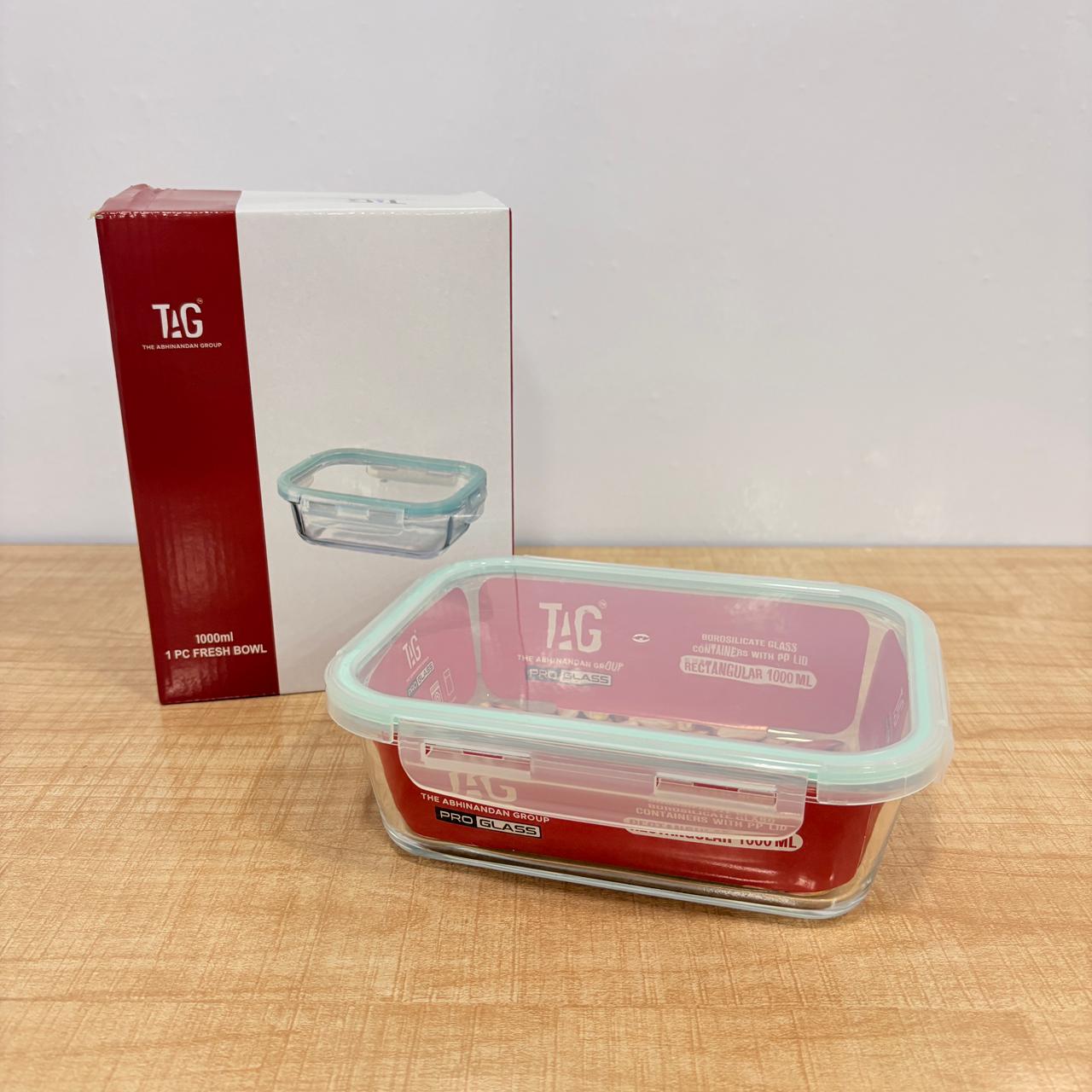 AM7800 TAG RECTANGULAR BOROSILICATE GLASS FOOD CONTAINER WITH AIRTIGHT SEALABLE LID 1000ML CAPACITY