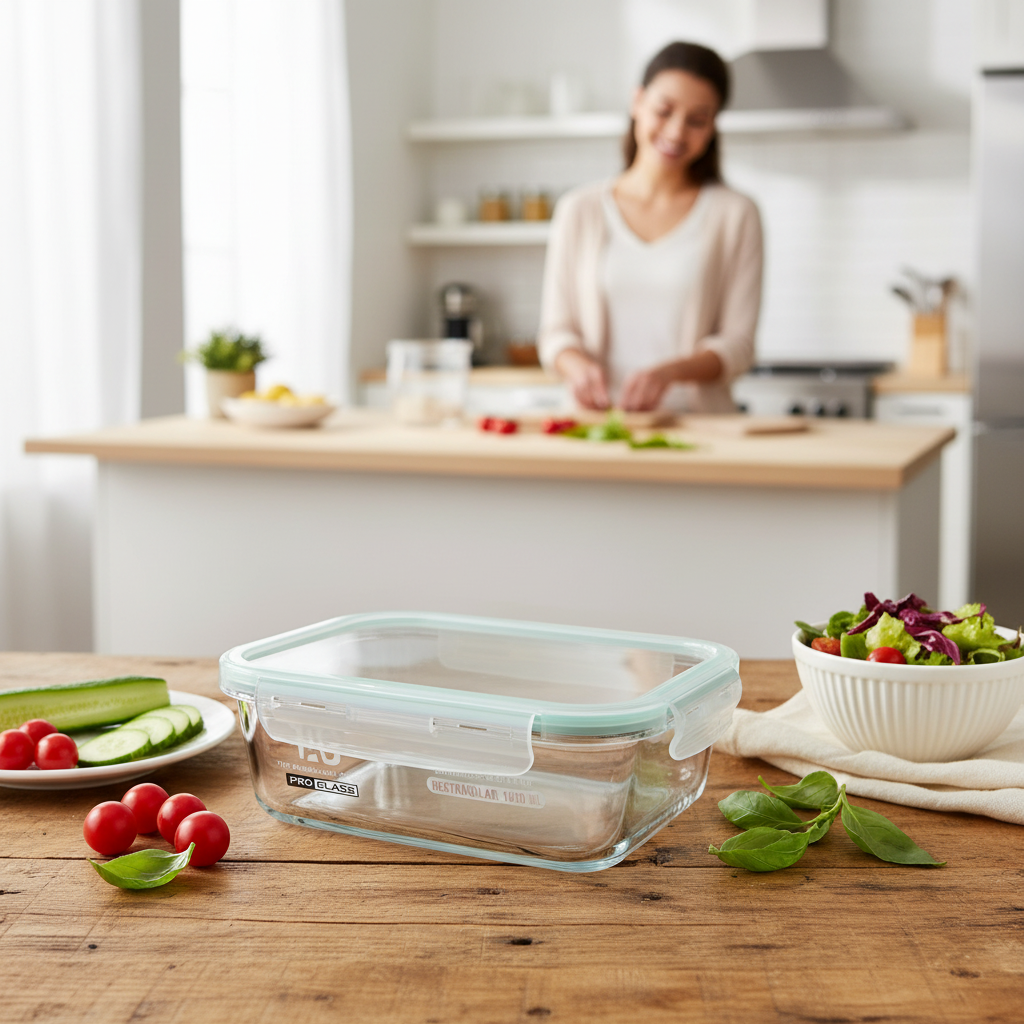 AM7800 TAG RECTANGULAR BOROSILICATE GLASS FOOD CONTAINER WITH AIRTIGHT SEALABLE LID 1000ML CAPACITY