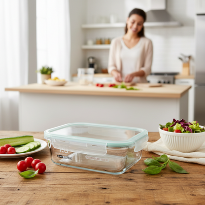 AM7800 TAG RECTANGULAR BOROSILICATE GLASS FOOD CONTAINER WITH AIRTIGHT SEALABLE LID 1000ML CAPACITY