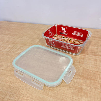 AM7800 TAG RECTANGULAR BOROSILICATE GLASS FOOD CONTAINER WITH AIRTIGHT SEALABLE LID 1000ML CAPACITY