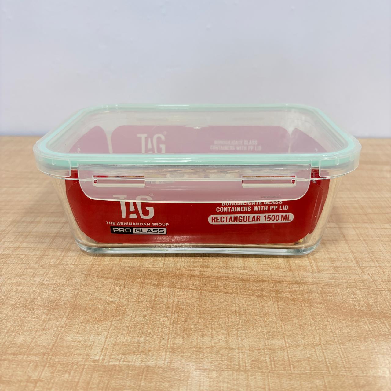 AM7801 TAG RECTANGULAR BOROSILICATE GLASS FOOD CONTAINER WITH AIRTIGHT SEALABLE LID 1500ML CAPACITY