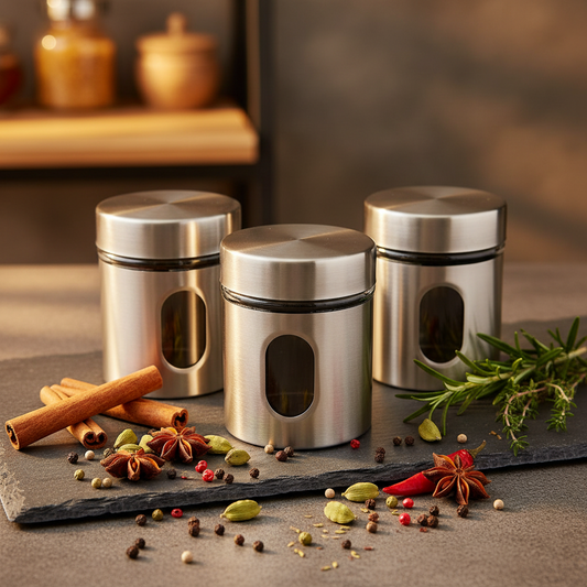 AM7804 TAG STAINLESS STEEL STORAGE JAR SET OF 3 FOR EFFICIENT KITCHEN PANTRY ORGANIZATION