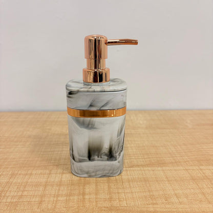 AM7786 ELEGANT MARBLE PATTERN SOAP DISPENSER WITH ROSE GOLD ACCENTS FOR MODERN BATHROOM DECOR