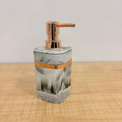 AM7786 ELEGANT MARBLE PATTERN SOAP DISPENSER WITH ROSE GOLD ACCENTS FOR MODERN BATHROOM DECOR
