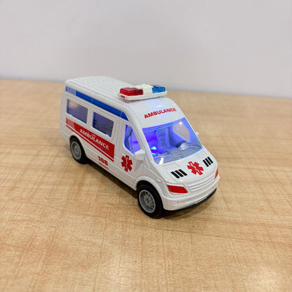AM7819 108 Emergency Pull-Back Ambulance Toy Van with Internal LED Lights