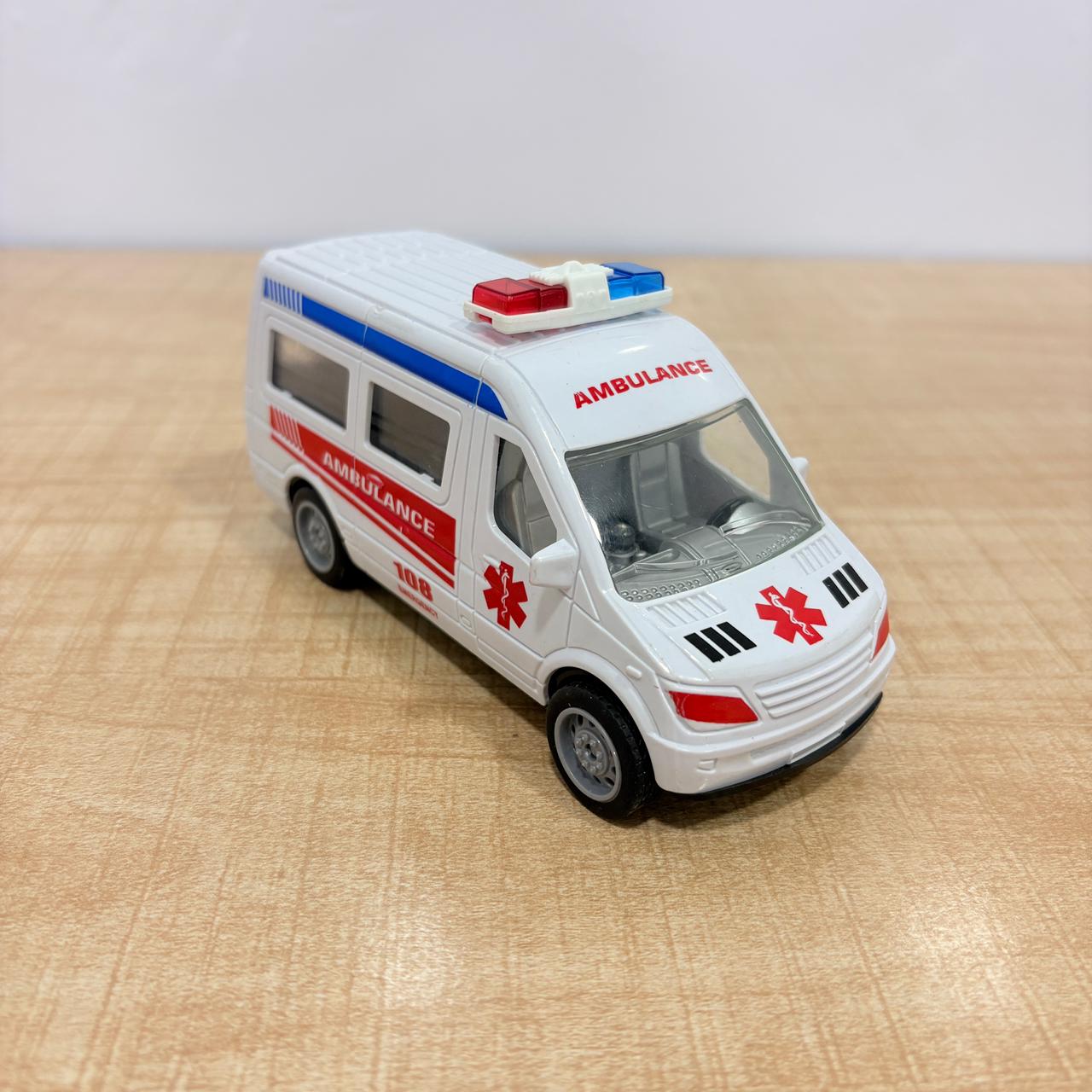 AM7819 108 Emergency Pull-Back Ambulance Toy Van with Internal LED Lights