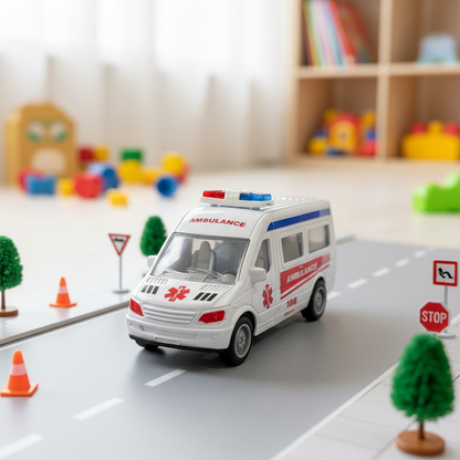 AM7819 108 Emergency Pull-Back Ambulance Toy Van with Internal LED Lights