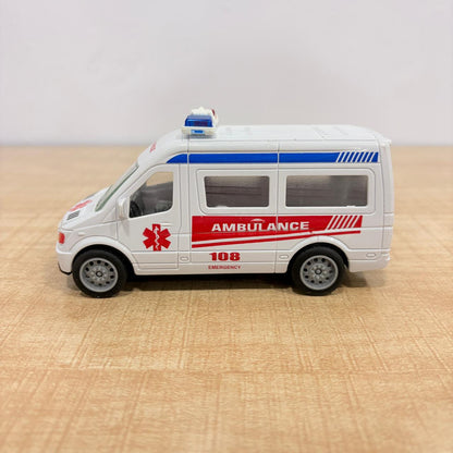 AM7819 108 Emergency Pull-Back Ambulance Toy Van with Internal LED Lights