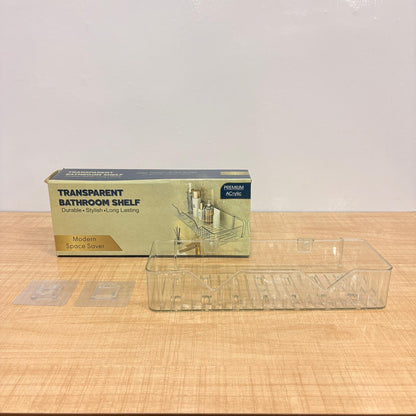 A06495 Acrylic Transparent Bathroom Shelf – Wall Mounted Adhesive Storage Organizer caddy