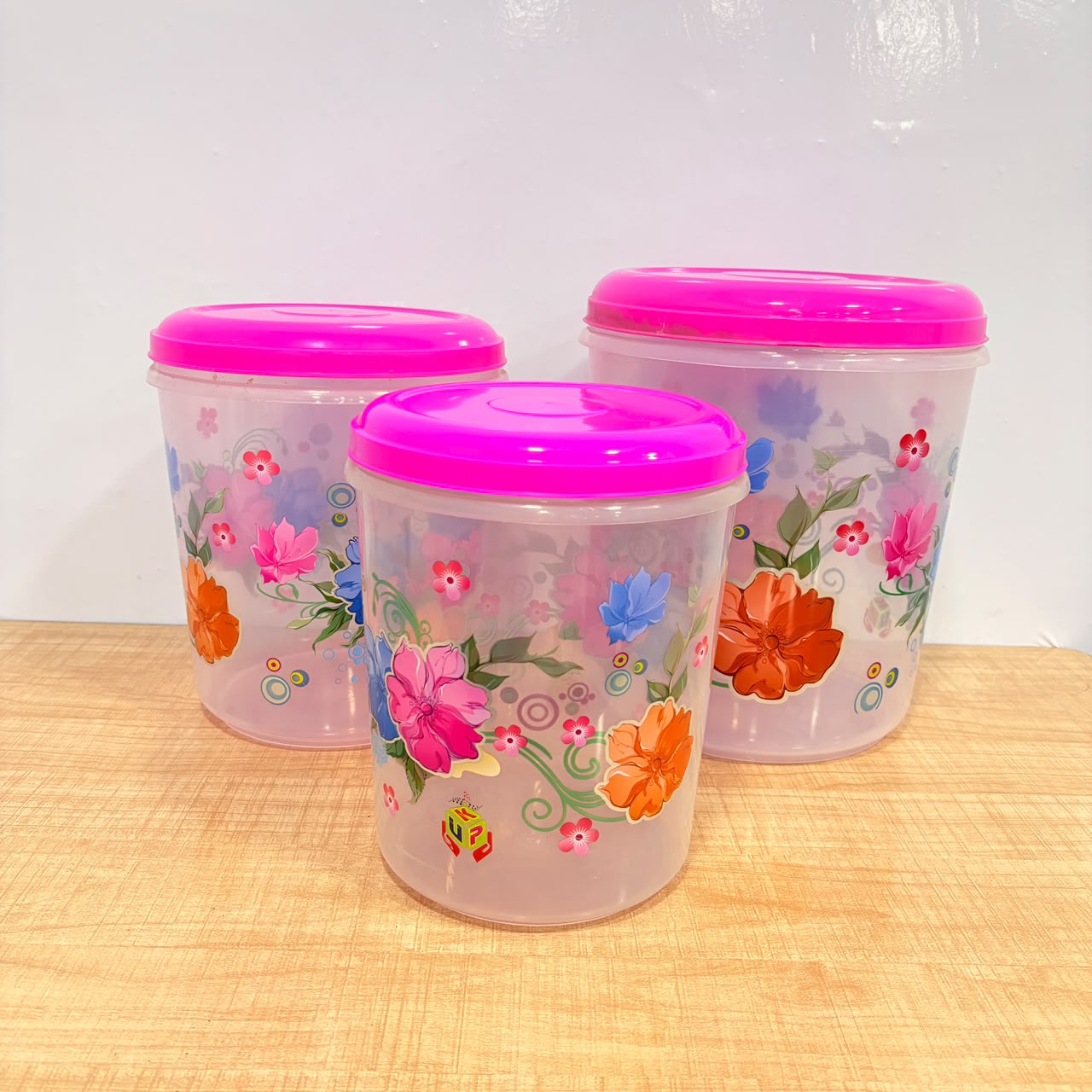 A06561 Floral Foil Printed Transparent Plastic Container Set (5000ml, 7000ml, 10000ml) – 3 Pcs