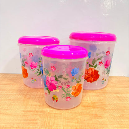A06561 Floral Foil Printed Transparent Plastic Container Set (5000ml, 7000ml, 10000ml) – 3 Pcs