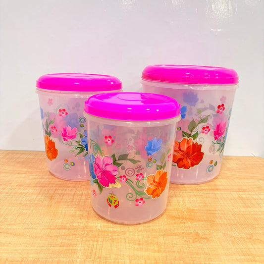 A06561 Floral Foil Printed Transparent Plastic Container Set (5000ml, 7000ml, 10000ml) – 3 Pcs