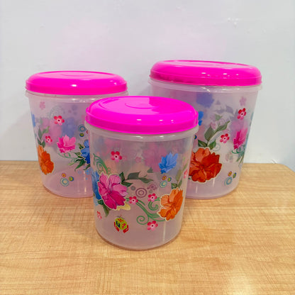 A06561 Floral Foil Printed Transparent Plastic Container Set (5000ml, 7000ml, 10000ml) – 3 Pcs
