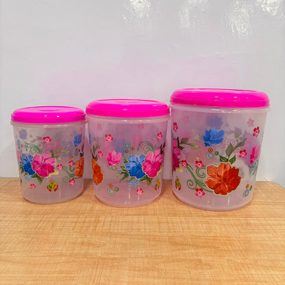 A06561 Floral Foil Printed Transparent Plastic Container Set (5000ml, 7000ml, 10000ml) – 3 Pcs