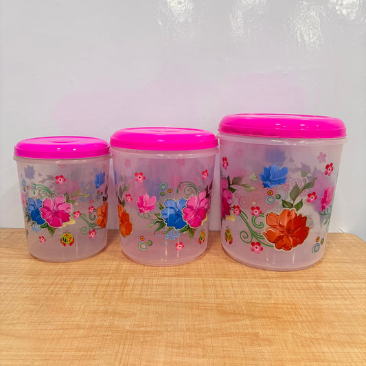 A06561 Floral Foil Printed Transparent Plastic Container Set (5000ml, 7000ml, 10000ml) – 3 Pcs