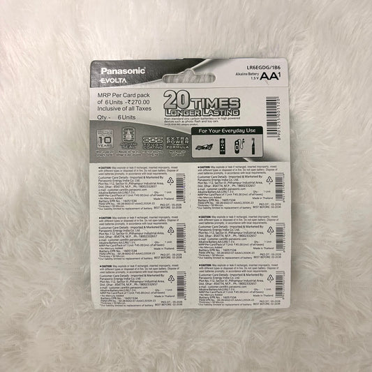 A06571 Panasonic Evolta AA Alkaline Batteries (1.5V, Pack of 1)