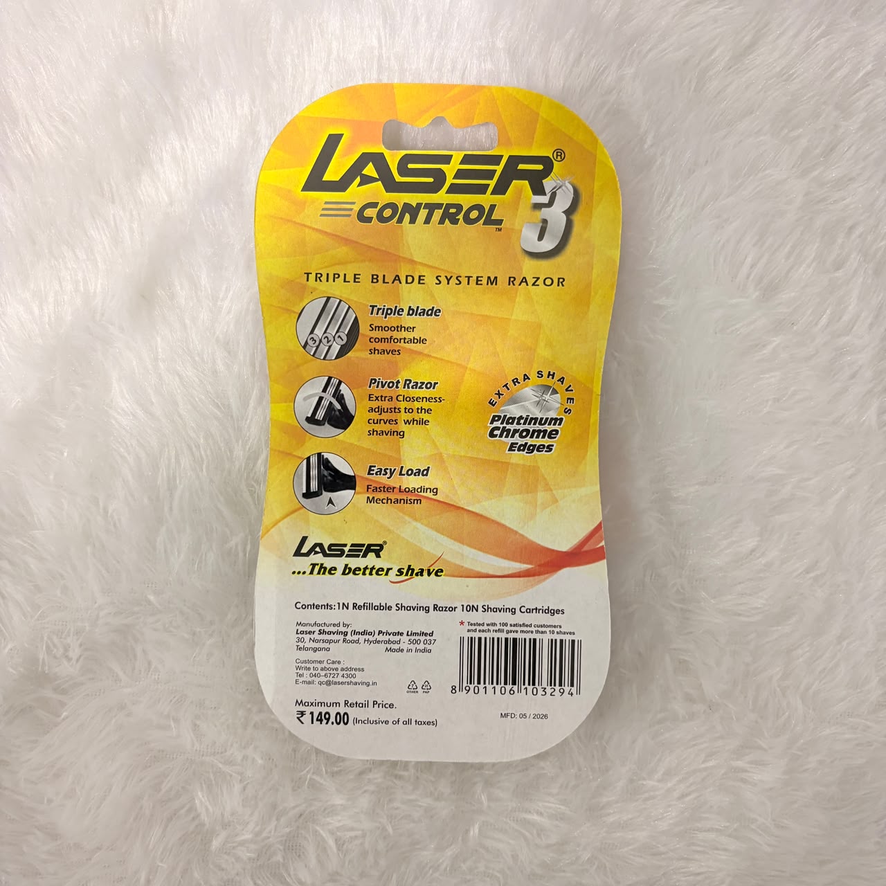 A06574 Laser Control 3 Triple Blade System Razor Value Pack (1 Razor + 10 Refills)