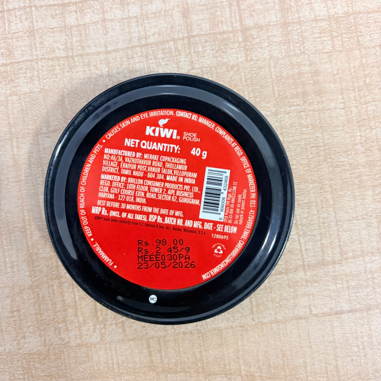 A06623 KIWI Black Wax Leather Polish - 40g