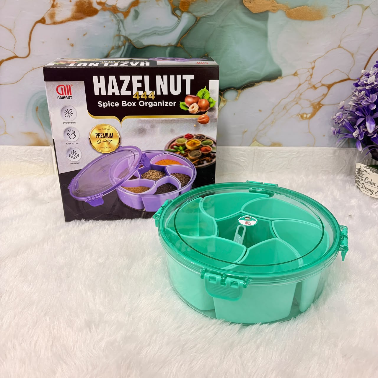 A06641 Hazelnut 444 Airtight PET Spice Box Organizer with 7 Compartments & Spoon