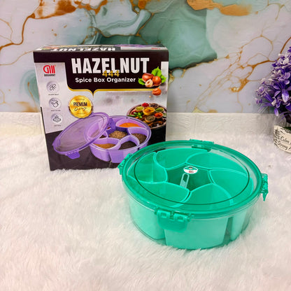 A06641 Hazelnut 444 Airtight PET Spice Box Organizer with 7 Compartments & Spoon